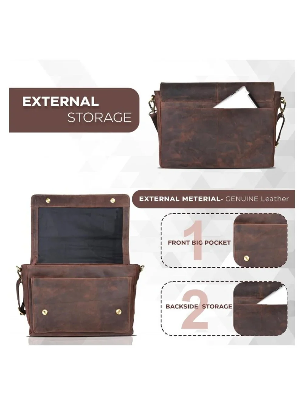 Handcrafted Full-Grain Leather Laptop Messenger Bag Unisex